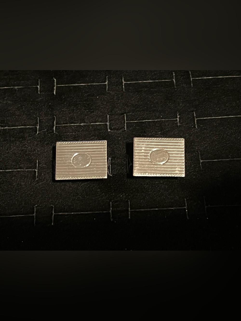 Silver Rectangular Men's Cufflinks with Center Oval